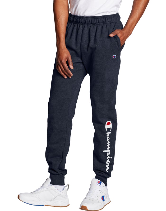 Champion Joggingbroek Heren - Donkerblauw - Powerblend Fleece Script Logo ( 079481-GAX )